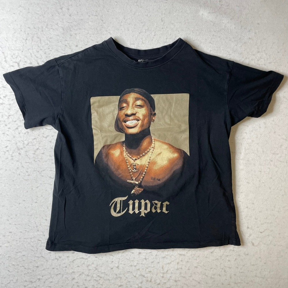 2Pac Tupac Shakur‎ Graphic T-Shirt Black Cotton Rap Tee Mens Medium 00-7948